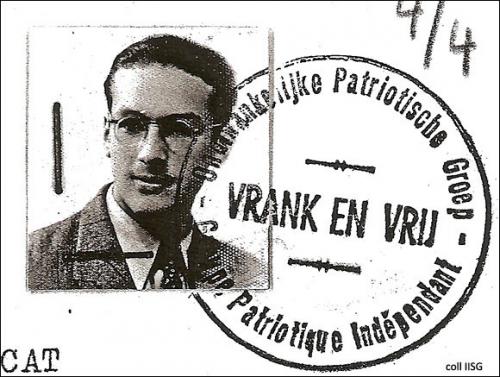 Photo on a certificate (xerocopy) issued by 'Onafhankelijke Patriottische Groep Vrank en Vrij', 1944. Source: IISG.